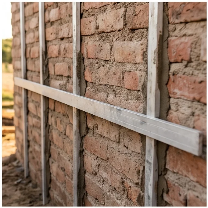 Guías de mortero niveladas con regla de aluminio
