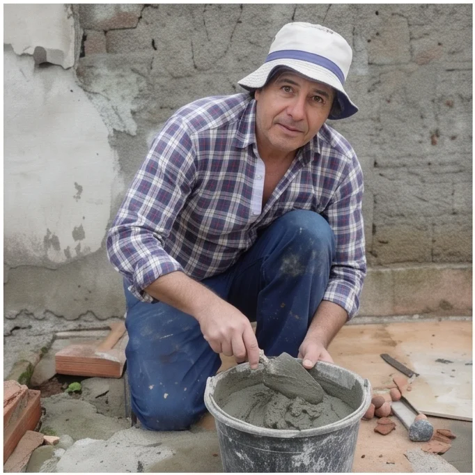 Albañil uruguayo colocando cerámica con llana dentada