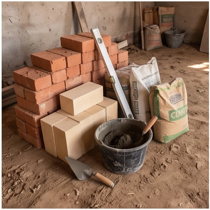 Materiales para chimenea inglesa: ladrillos, refractarios, herramientas