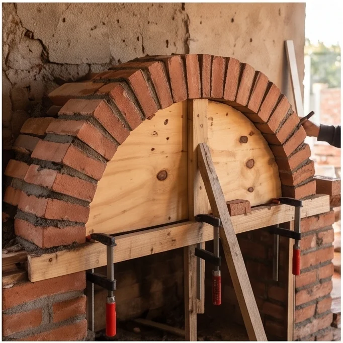 Paredes en angulo de chimenea inglesa con ladrillo refractario