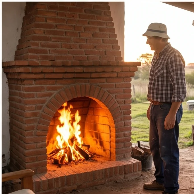 Albañil mostrando registro de tiro de chimenea inglesa
