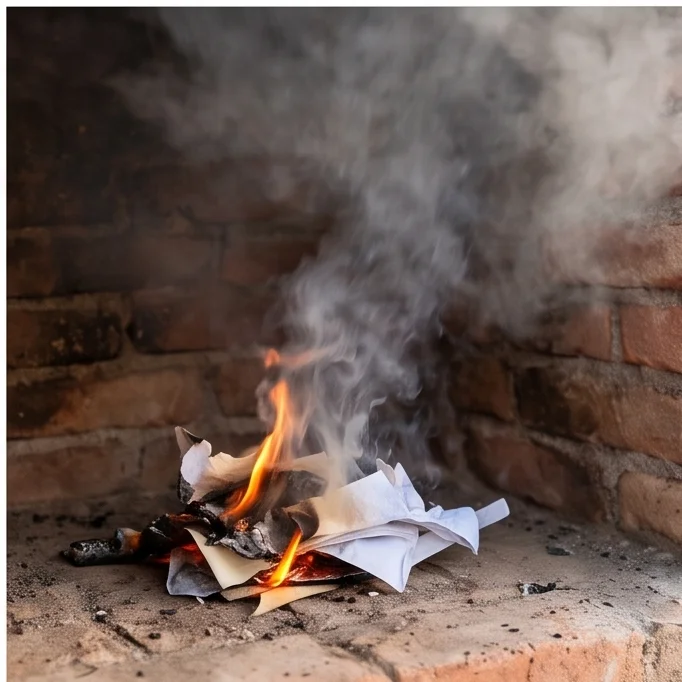 Prueba de tiro con papel humeante en la base de la chimenea