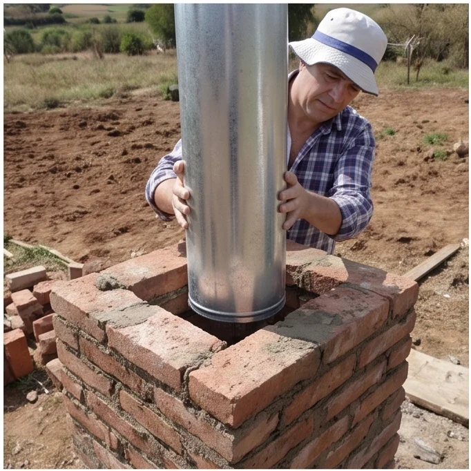 Colocacion de tubo galvanizado en la campana de la chimenea