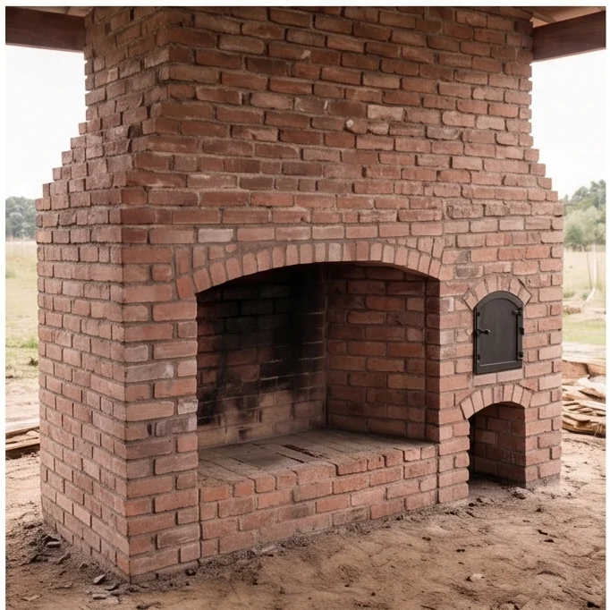 Chimenea con parrilla terminada antes del retoque final