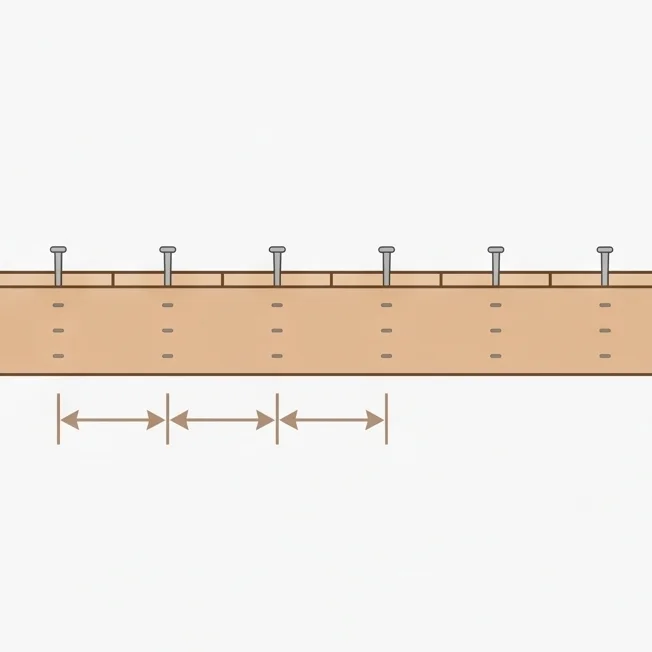 Esquema de viga perimetral con marcas cada 40 cm y viguetas clavadas