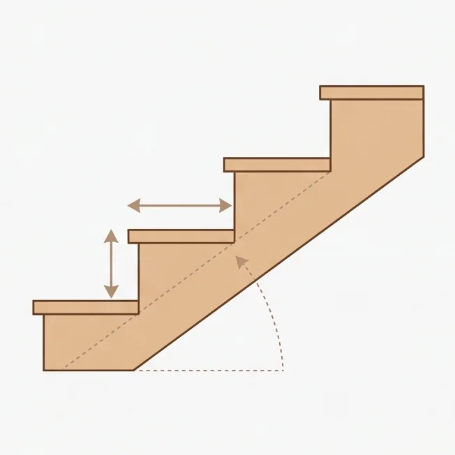 Esquema de escalera con medidas de contrahuella y huella marcadas en centimetros