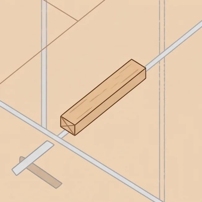 Esquema de piso de madera con lineas de muro trazadas con tiralineas