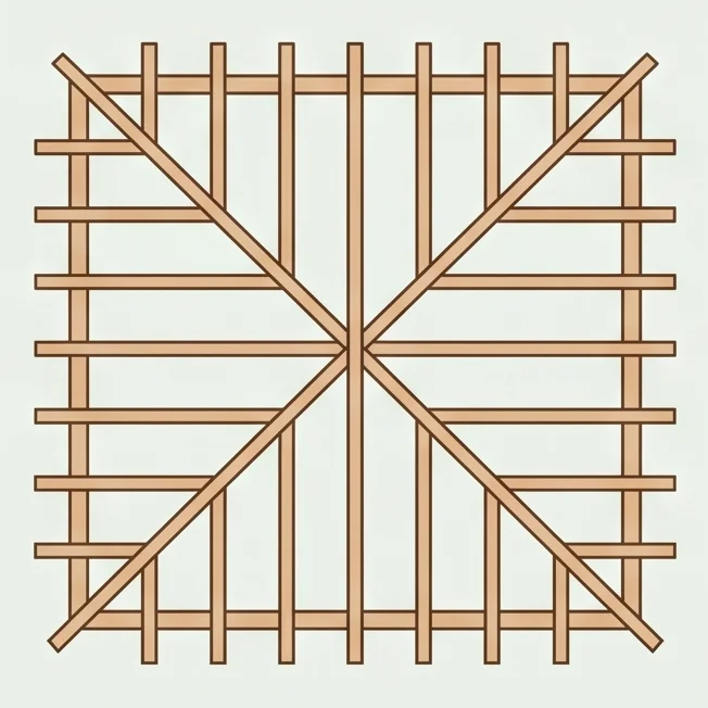 Esquema de muro de madera revestido con OSB mostrando montantes de refuerzo