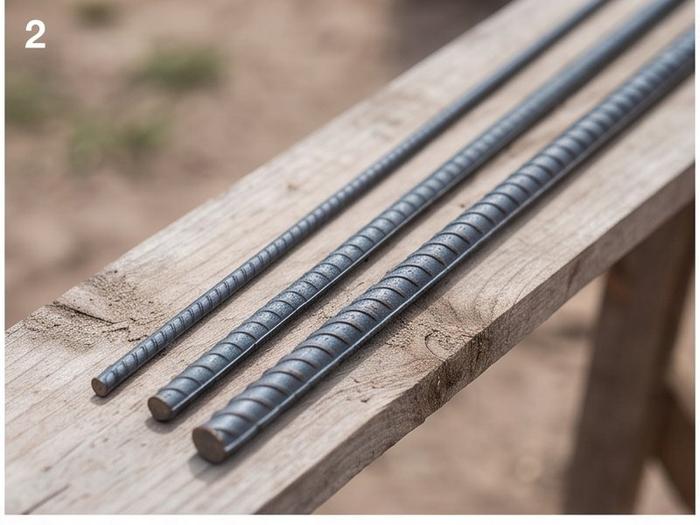 Tres varillas de diferentes diametros: 6mm, 8mm y 10mm